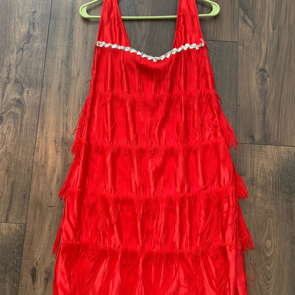 Flapper dress w tassels. Tailored large to medium 7/8 great color perfect length